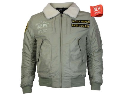 Pánská bomber bunda Yakuza Premium 3965 světle olivová s teddy límcem 1