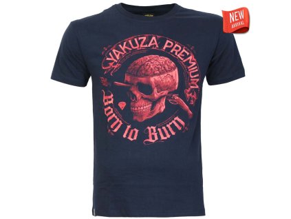 Pánské modré tričko Yakuza Premium YPS 4006 – Round Skull Print, Navy 1