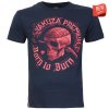 Pánské modré tričko Yakuza Premium YPS 4006 – Round Skull Print, Navy 1