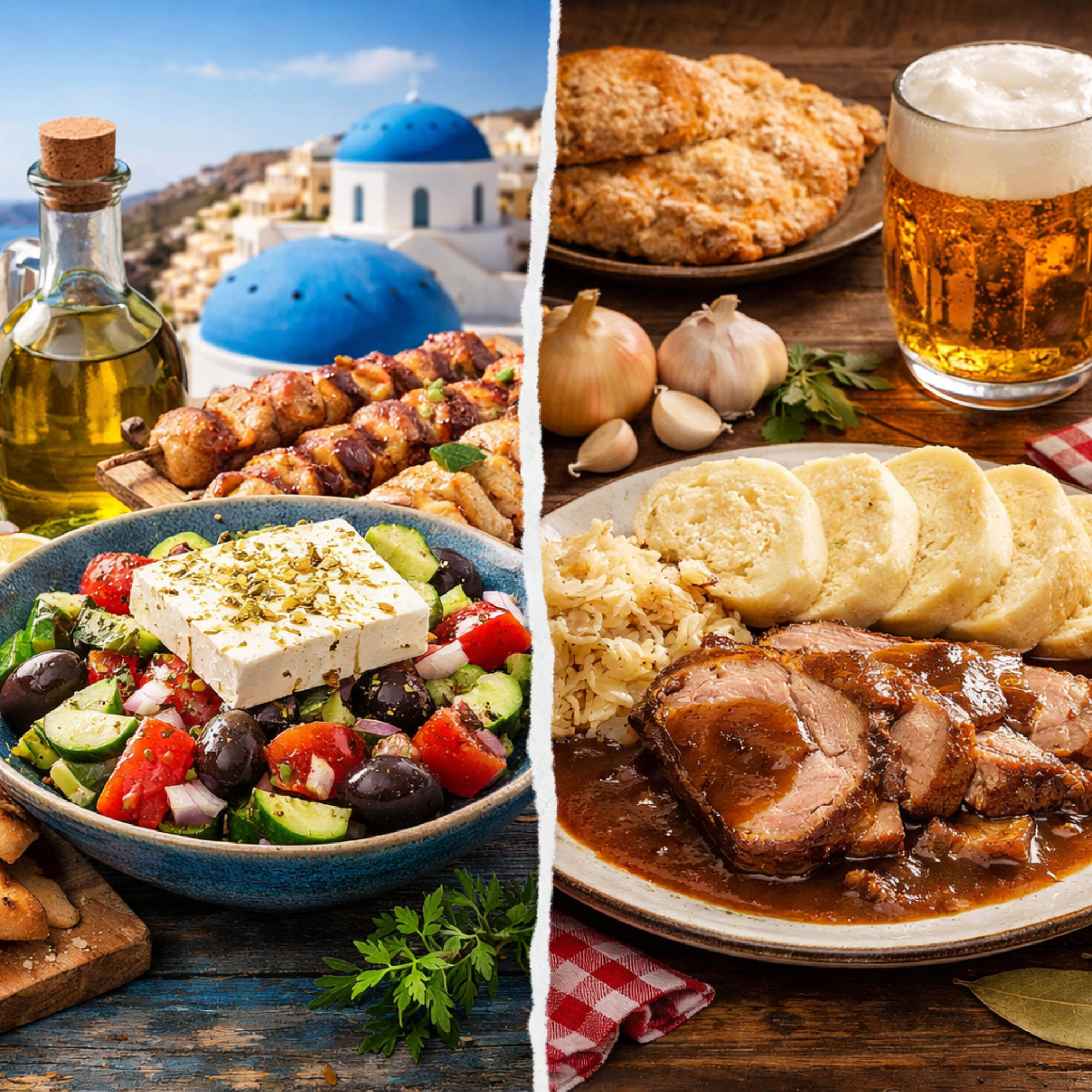 Řecká vs. česká kuchyně: hlavní rozdíly v chuti, surovinách a stylu stravování