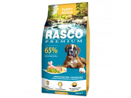 UVP Granule RASCO Premium Puppy Medium kuře s rýží 3kg  Tento tovar dodávame po naplnení palety minimálne 15ks ( spolu všetky objednávky )