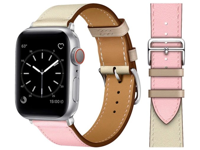 kozeny reminek pro apple watch s dvojitou ocelovou prezkou ruzovobily