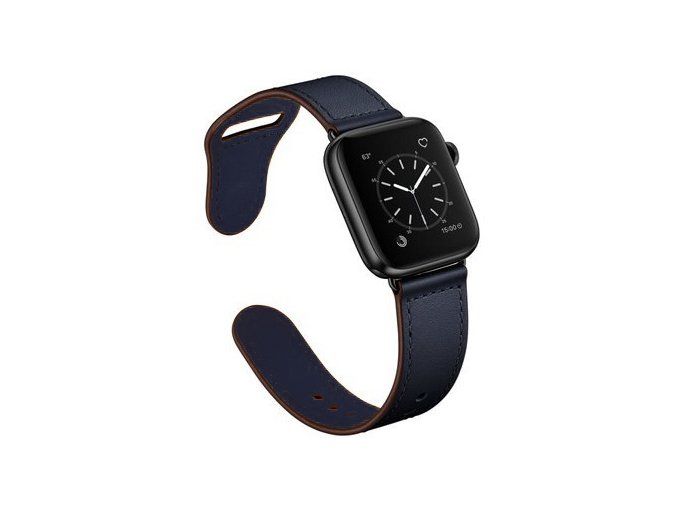 kozeny reminek pro apple watch se zapinanim na kolicek temne modry