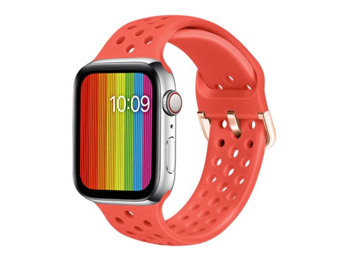 silikonovy reminek s odvetravacimi otvory a prezkou pro apple watch cervena ruze