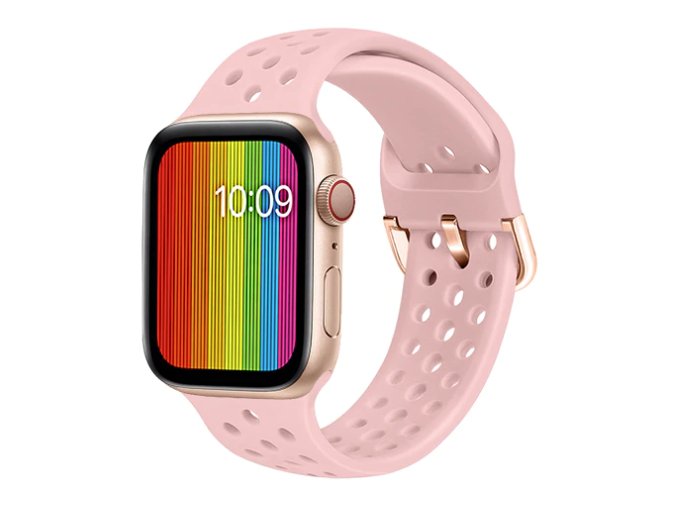 silikonovy reminek s odvetravacimi otvory a prezkou pro apple watch ruzovy