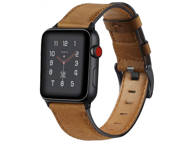 retro kozeny reminek pro apple watch 42 a 44 mm s klasickou ocelovou prezkou hnedy 01