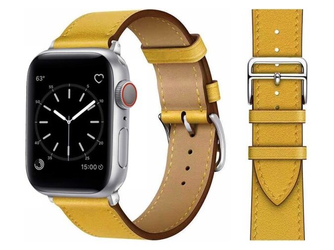 kozeny reminek pro apple watch s dvojitou ocelovou prezkou zluty