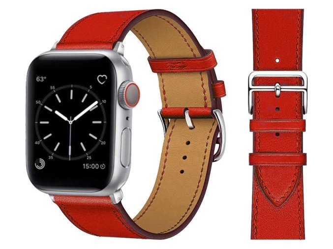 kozeny reminek pro apple watch s dvojitou ocelovou prezkou cerveny