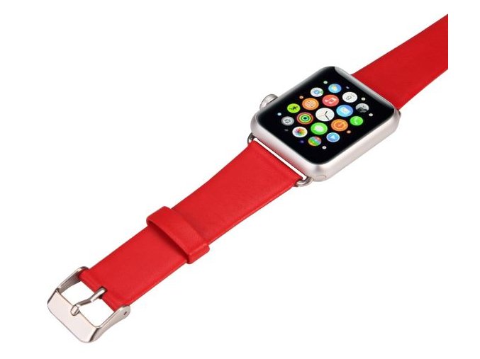 kozeny reminek pro apple watch 42 mm s klasickou ocelovou prezkou cerveny 01