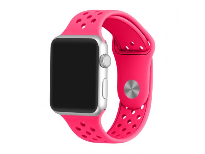 zarive ruzovy silikonovy reminek s odvetravacimi otvory pro apple watch 42 mm 02