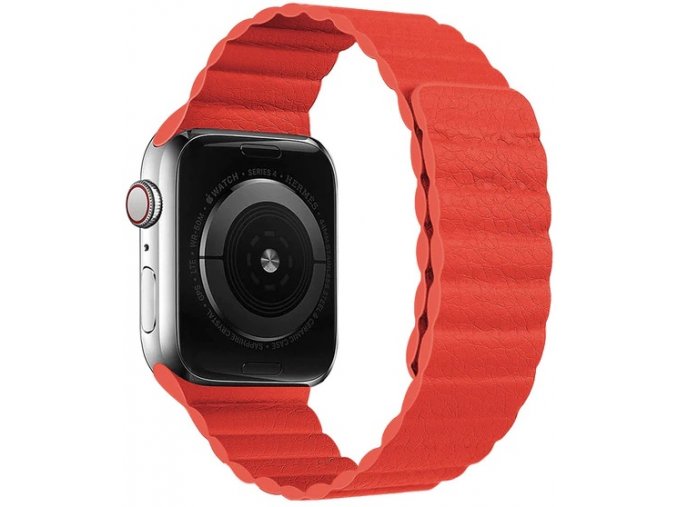 kozeny reminek s magnetickym zapinanim pro apple watch cerveny