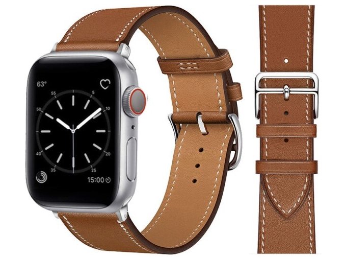 kozeny reminek pro apple watch s dvojitou ocelovou prezkou hnedy