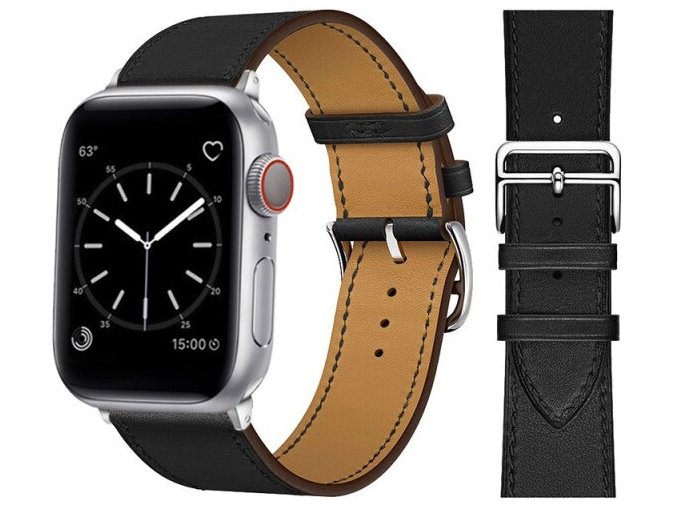 kozeny reminek pro apple watch s dvojitou ocelovou prezkou cerny