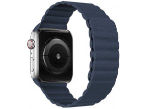 kozeny reminek s magnetickym zapinanim pro apple watch pulnocne modry