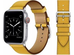 kozeny reminek pro apple watch s dvojitou ocelovou prezkou zluty