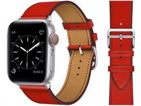 kozeny reminek pro apple watch s dvojitou ocelovou prezkou cerveny