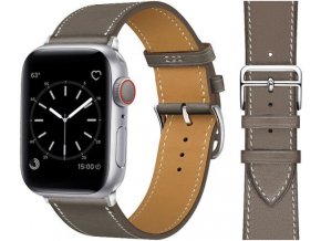 kozeny reminek pro apple watch s dvojitou ocelovou prezkou sedy