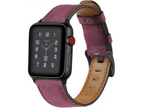 retro kozeny reminek pro apple watch s klasickou ocelovou prezkou cerveny