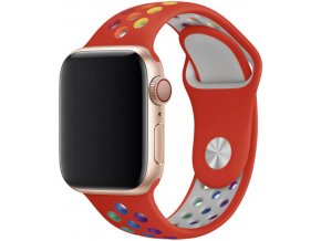 cerveny duhove prouzkovany silikonovy reminek pro apple watch