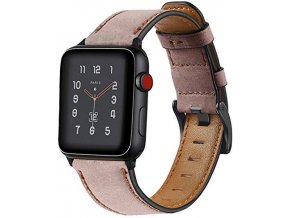 retro kozeny reminek pro apple watch s klasickou ocelovou prezkou lehce ruzovy