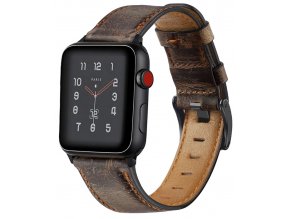 retro kozeny reminek pro apple watch 42 a 44 mm s klasickou ocelovou prezkou tmave hnedy 01 kopie