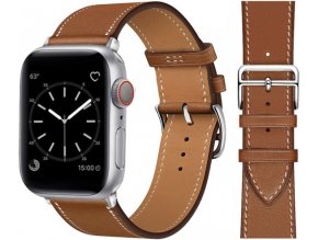 kozeny reminek pro apple watch s dvojitou ocelovou prezkou hnedy