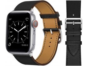 kozeny reminek pro apple watch s dvojitou ocelovou prezkou cerny