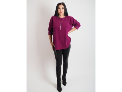 Dámsky fialový voľný sveter s vreckom