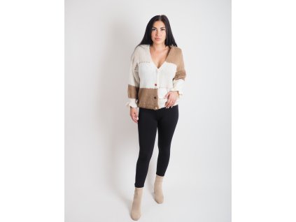 Dámsky béžovo-biely sveter na gombíky