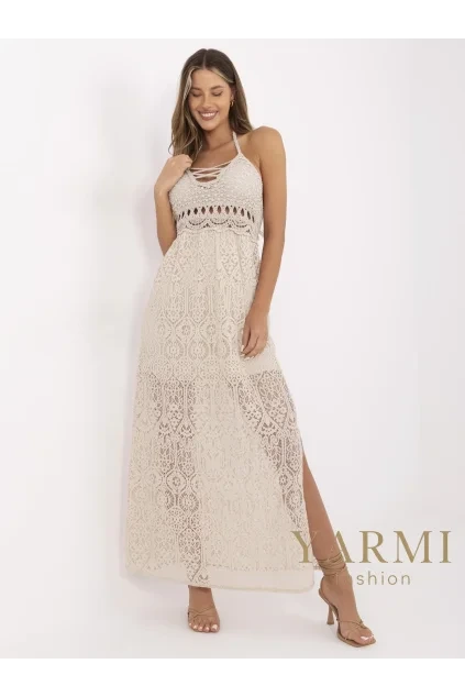 Boho čipkované maxi šaty SELENA Beige