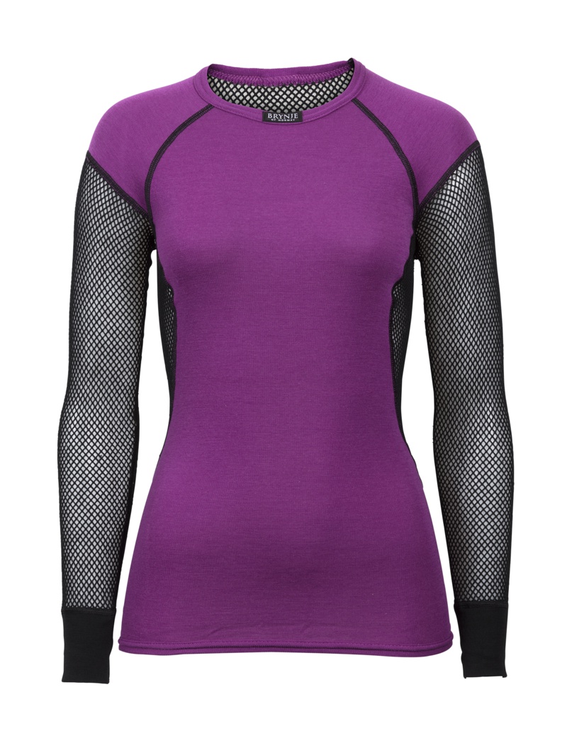 dámské funkční triko BRYNJE Lady Wool Thermo Shirt w/inlay, černo-fialové Barva: Fialová, Velikost: XS (34-36)