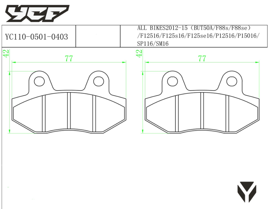 Sada předních brzdových destiček Pitbike YCF