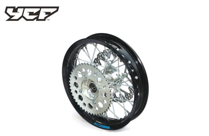 Kompletní zadní zesílené kolo 1.85x12",CNC náboj, pevnostní hliníkový ráfek 7116 pitbike YCF Stříbrná