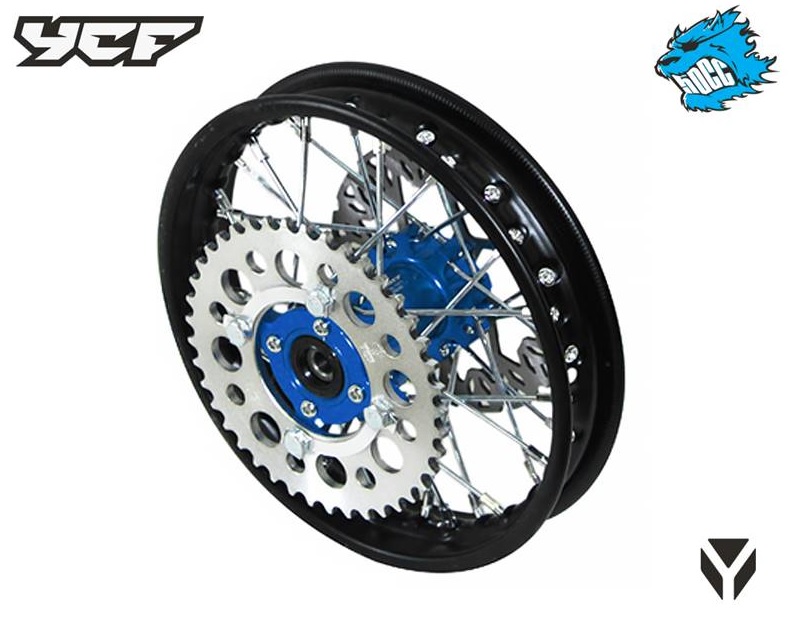 Zadní kompletní kolo pro modely 50A s CNC nábojem pitbike YCF Modrá