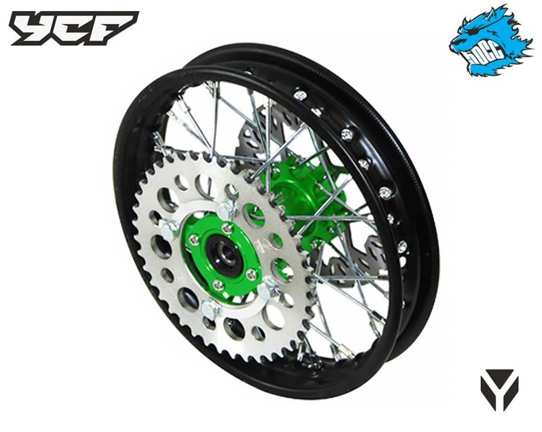 Zadní kompletní kolo pro modely 50A s CNC nábojem pitbike YCF Zelená