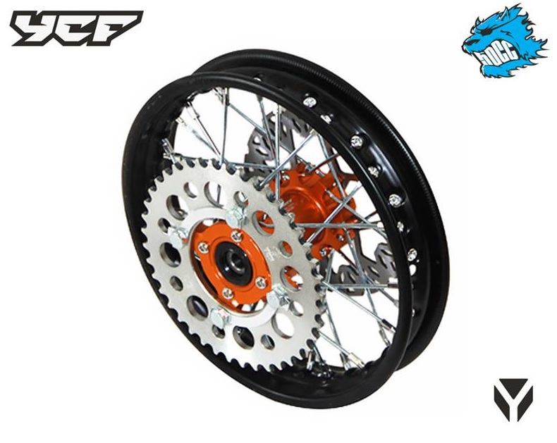 Zadní kompletní kolo pro modely 50A s CNC nábojem pitbike YCF Oranžová