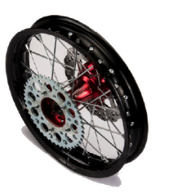 Kompletní zadní kolo 1.85x12" s CNC barevným nábojem pitbike YCF Červená