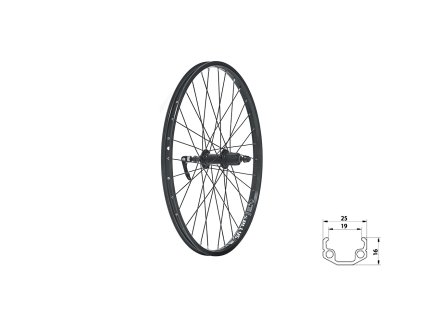 Zapletené kolo zadní KLS WASPER CASSETTE V-brake R, 24", black