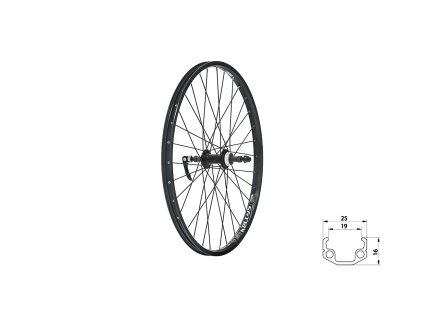 Zapletené kolo zadní KLS WASPER FREEWHEEL V-brake R, 24", black