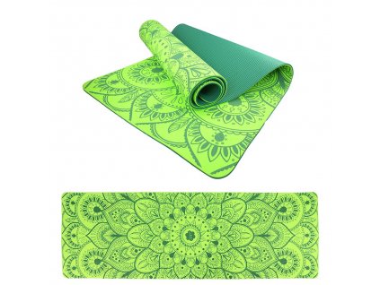 Podložka LIFEFIT® YOGA MAT MANDALA DUO, 183x58x0,6cm, zelená