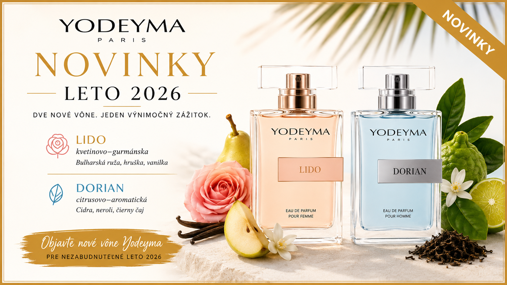 Novinky Yodeyma leto 2026: Objavte vône Lido a Dorian