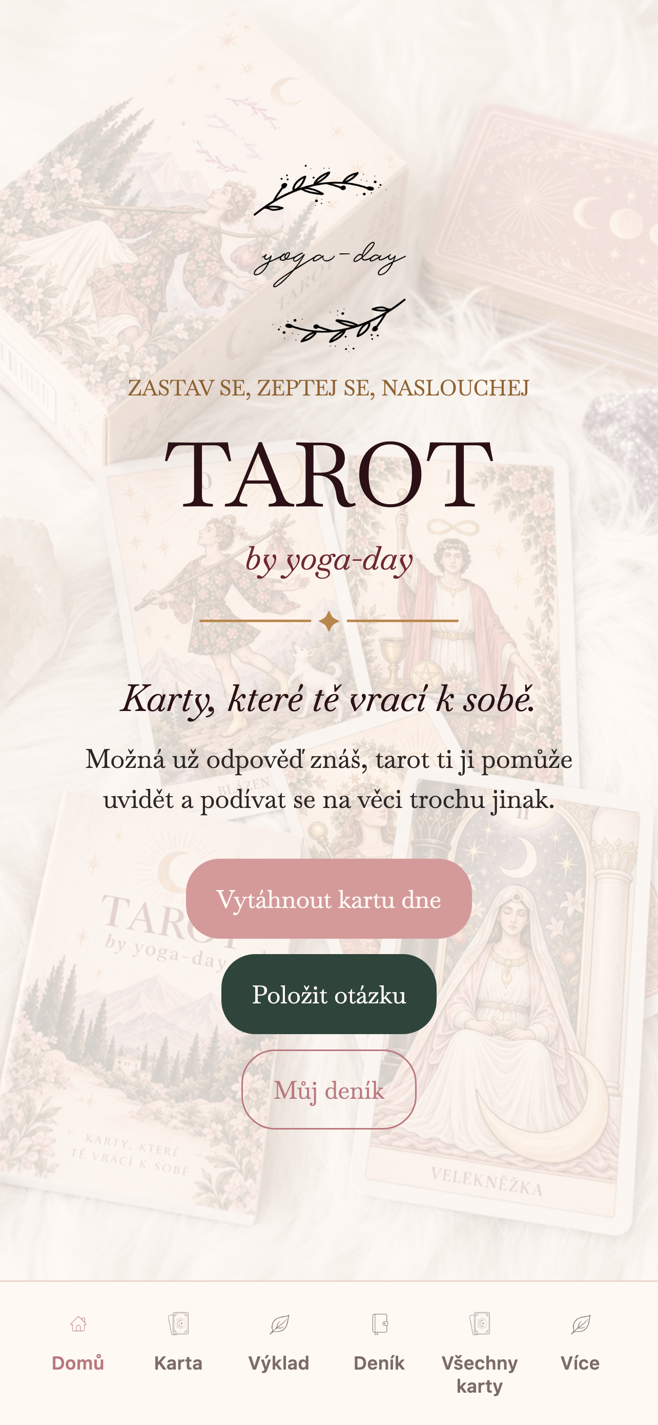 Úvodní obrazovka aplikace TAROT