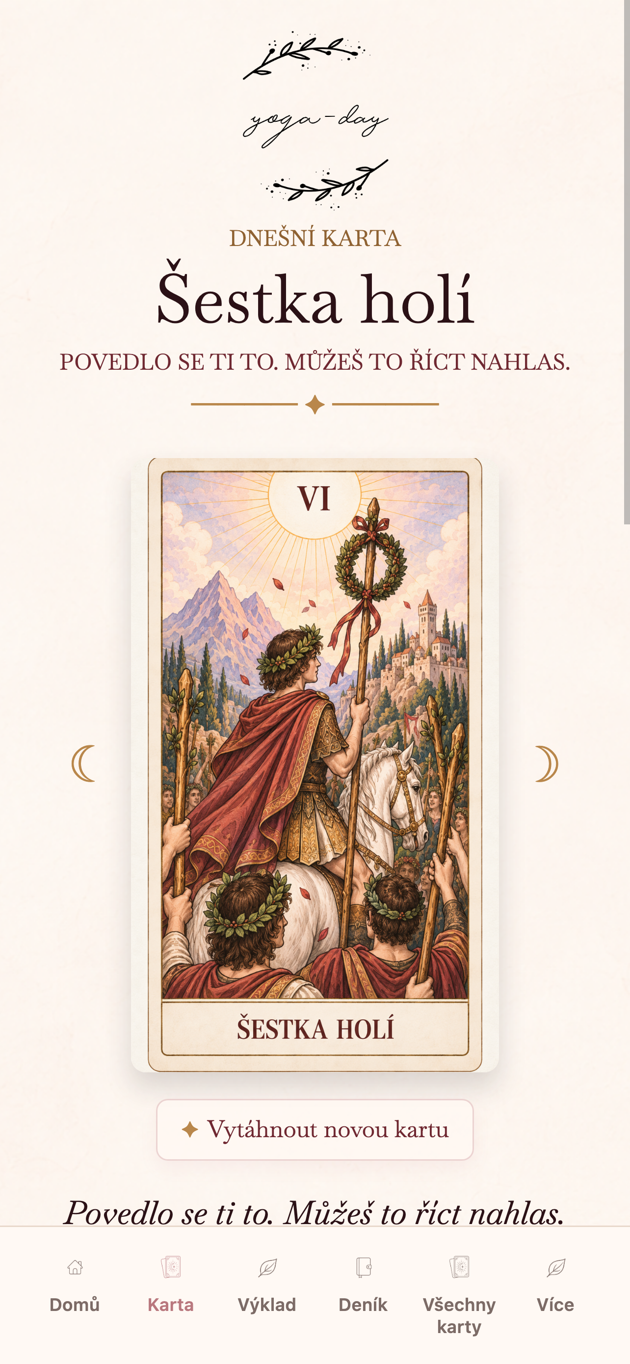 Karta dne v aplikaci TAROT
