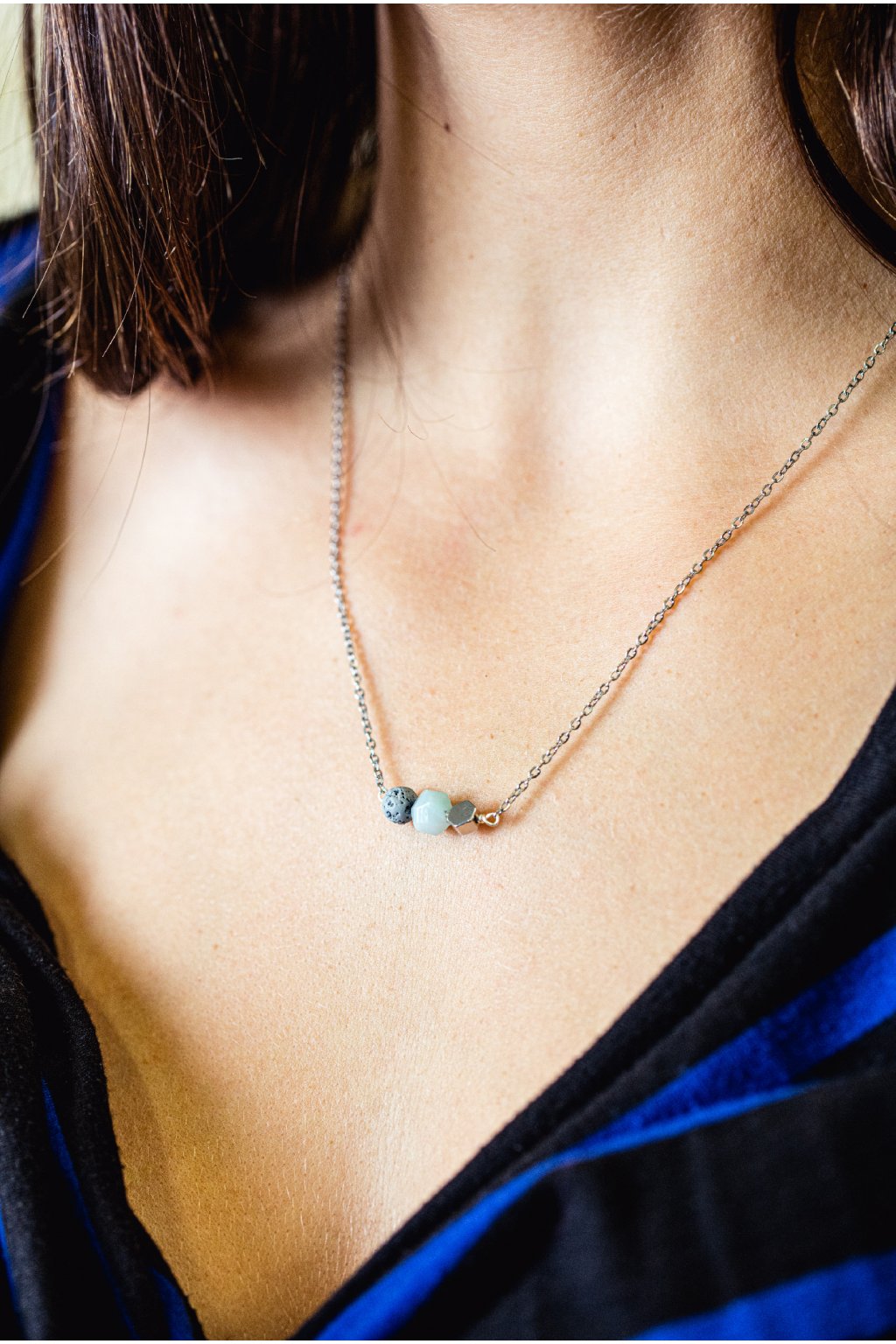 Aromaterapeutický náhrdelník s akvamarínem - postříbřený - Yoga Day