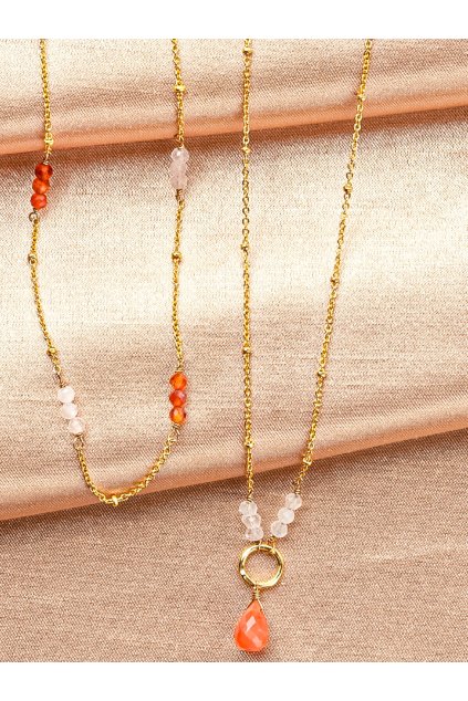 AW31219 Wanted Carnelian Rose Quartz Necklace Gold Plated Still A Beautiful Story