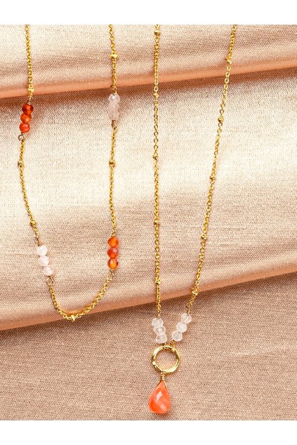 AW31219 Wanted Carnelian Rose Quartz Necklace Gold Plated Still A Beautiful Story