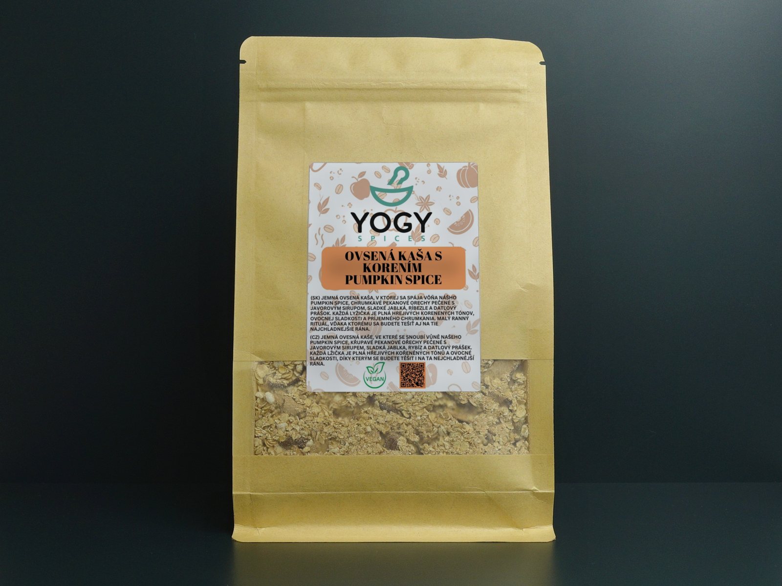 Ovsená kaša s korením Pumpkin Spice YOGY 350 g v papierovom vrecku s okienkom