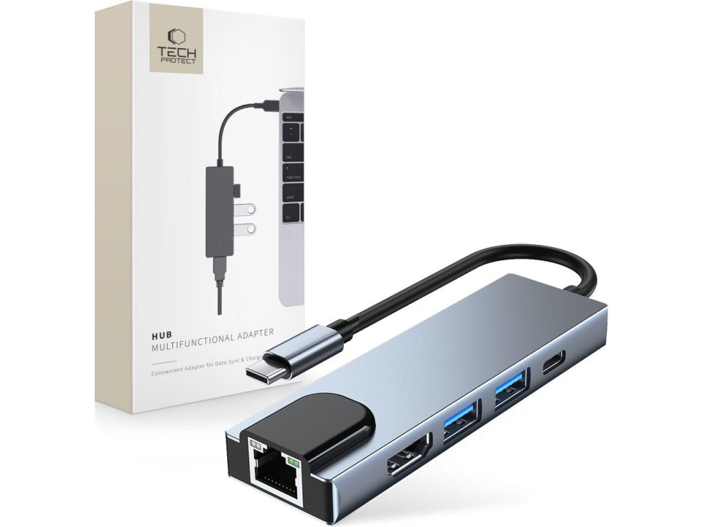Tech-Protect 2x USB-A 3.0, 1x USB Type-C, 1x HDMI, 1x LAN RJ45 9589046919312