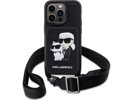 Karl Lagerfeld Ochranný kryt pro iPhone 14 Pro MAX - Karl Lagerfeld, Saffiano Crossbody Karl and Choupette NFT Black KLHCP14XCSAKCPMK