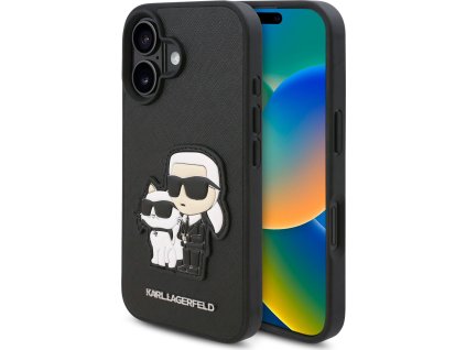 Karl Lagerfeld Ochranný kryt na iPhone 16 PLUS - Karl Lagerfeld, Saffiano Karl and Choupette Black KLHCP16MSANKCPK